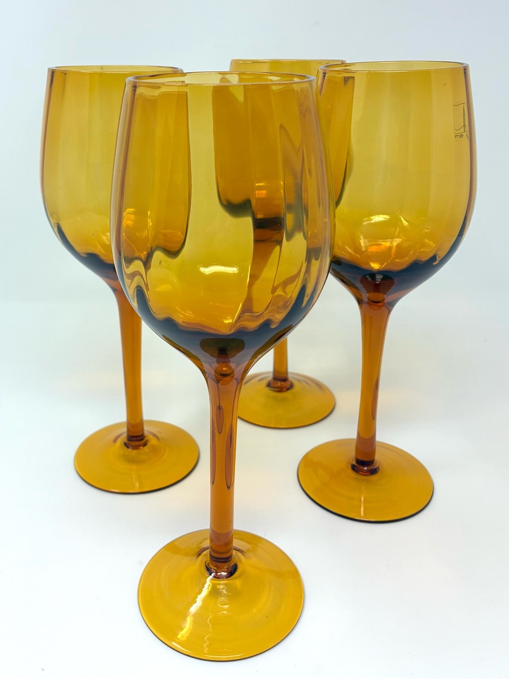 Circleware Amber Glass Wine Goblet Set, Hand Blown Optic Panel Retro Stemware